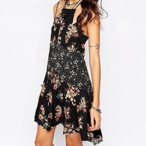 Free People Intimately Black Floral Mini Slip Dress